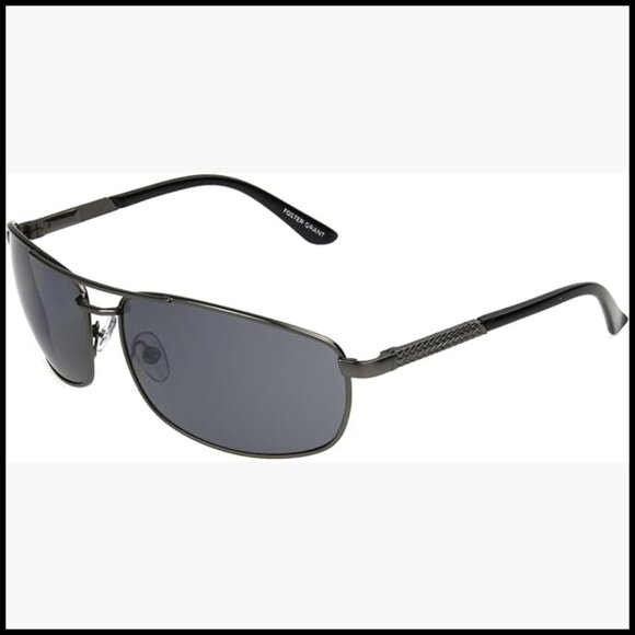 Wrap-Around Sunglasses with Gunmetal Frame and Smoke Lenses